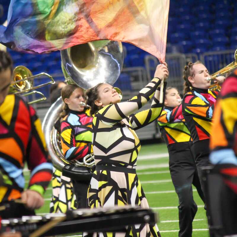 The Canyon Randall High School marching band participates in the 4A UIL State Marching Band Championships Wednesday, Nov. 13, 2024, at the Alamodome in San Antonio.